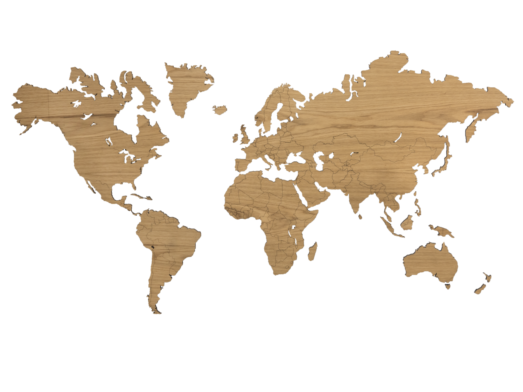 Eiken houten wereldkaart aan Muur | City