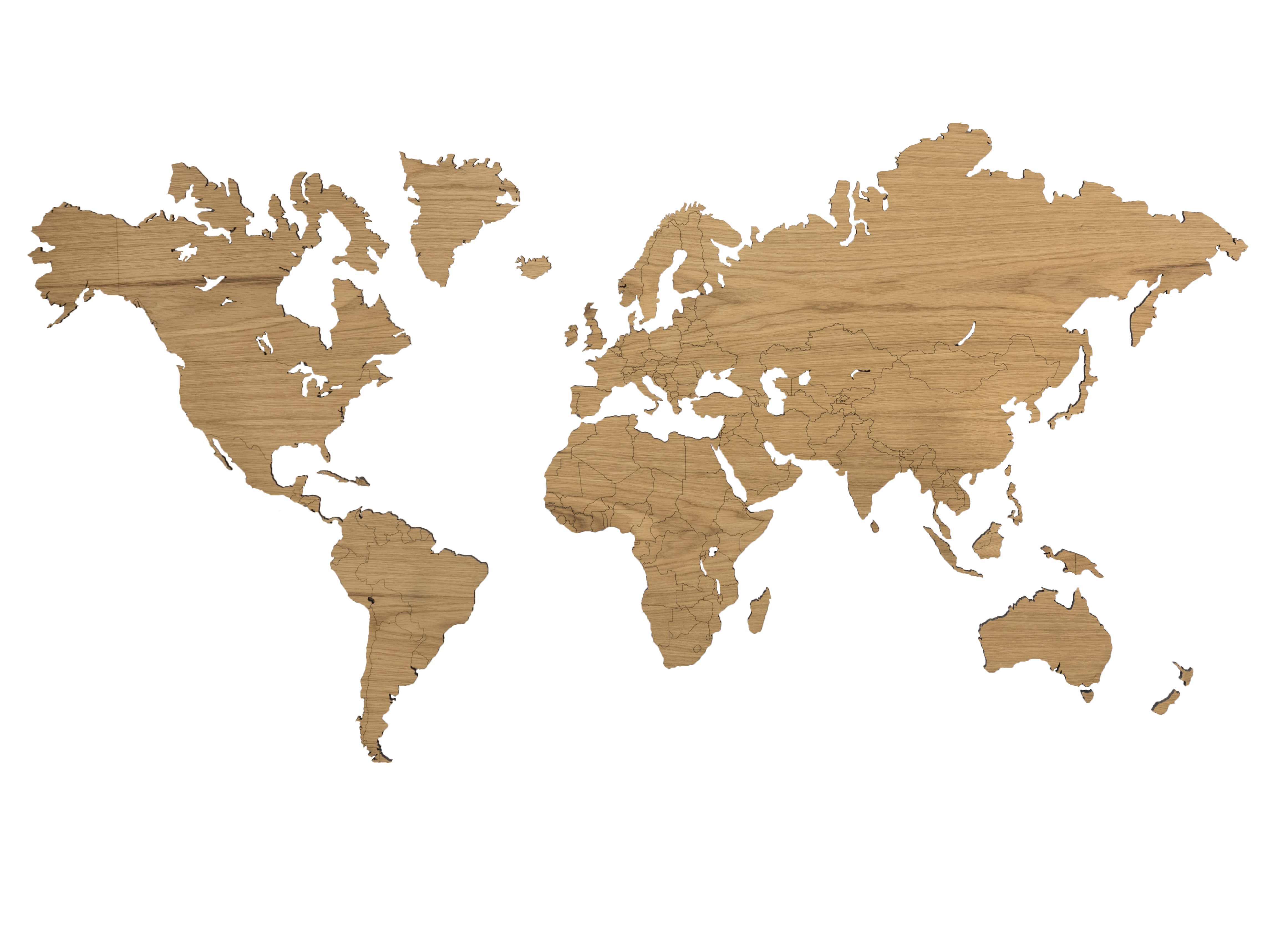 Eiken houten wereldkaart aan Muur | City